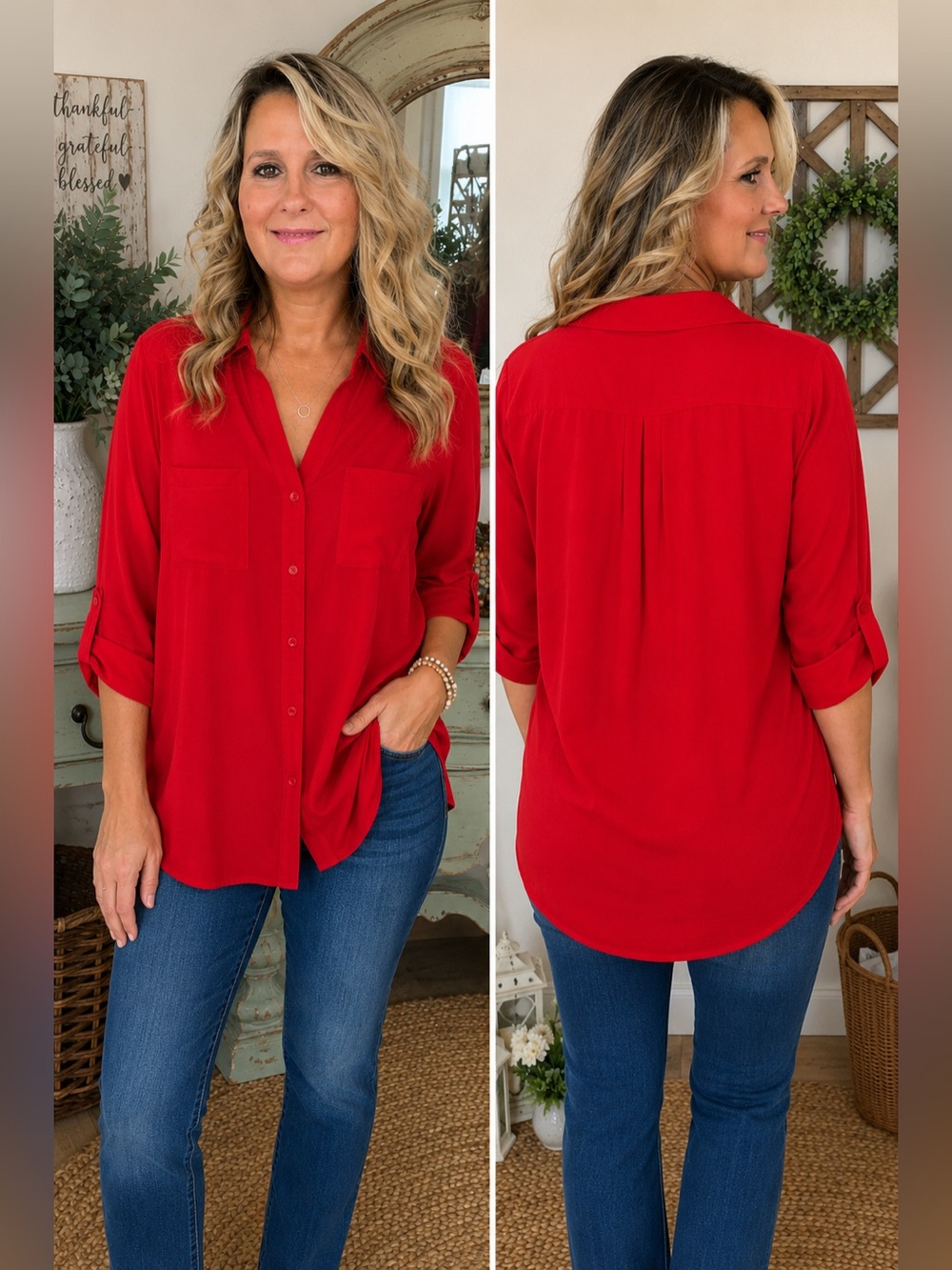 by & by Bold Red Button-Down Shirt